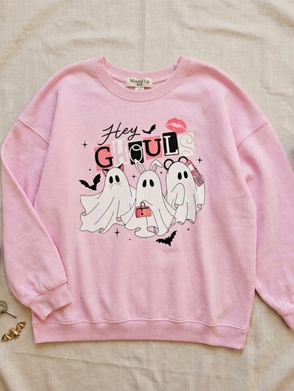 Wound Up Pink "Hey Ghouls" Halloween Graphic Crewneck Sweatshirt Size 20 XXL